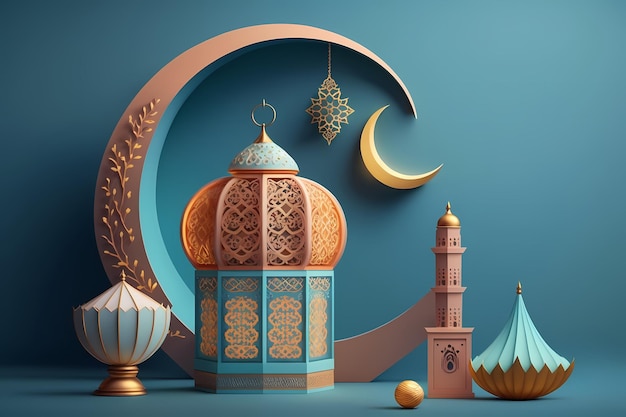 Celebrazione del Ramadan kareem, illustrazione del rendering 3D della decorazione