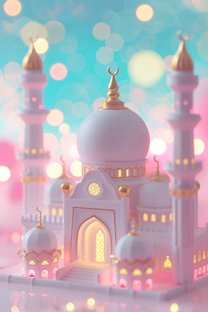 Celebrazione del Ramadan Kareem Una maestosa moschea islamica che simboleggia lo spirito di Eid Mubarak e le feste gioiose