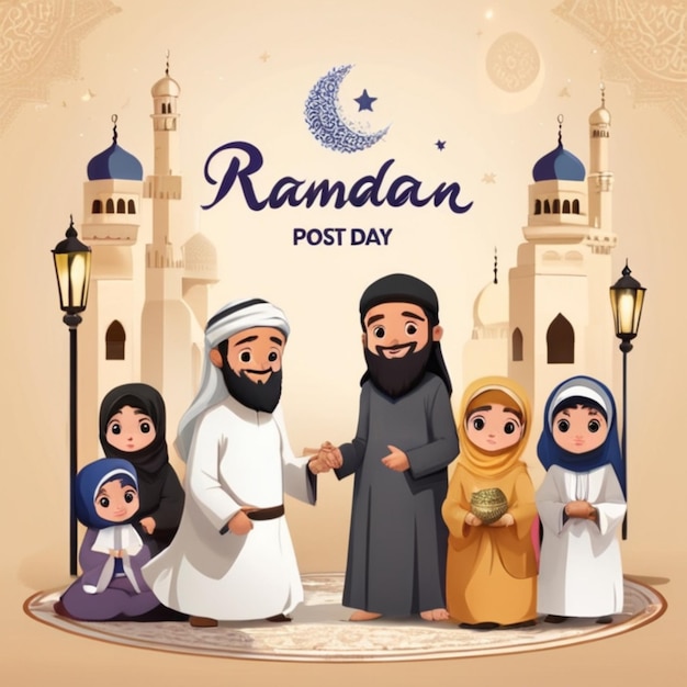 Celebrazione dell'Eid al-Fitr Illustrazioni tradizionali musulmane e riflessioni sul Ramadan