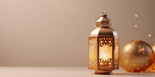 celebrazione dell'eid mubarak islamico e della lanterna eid al adha in uno spazio di copia di sfondo chiaro