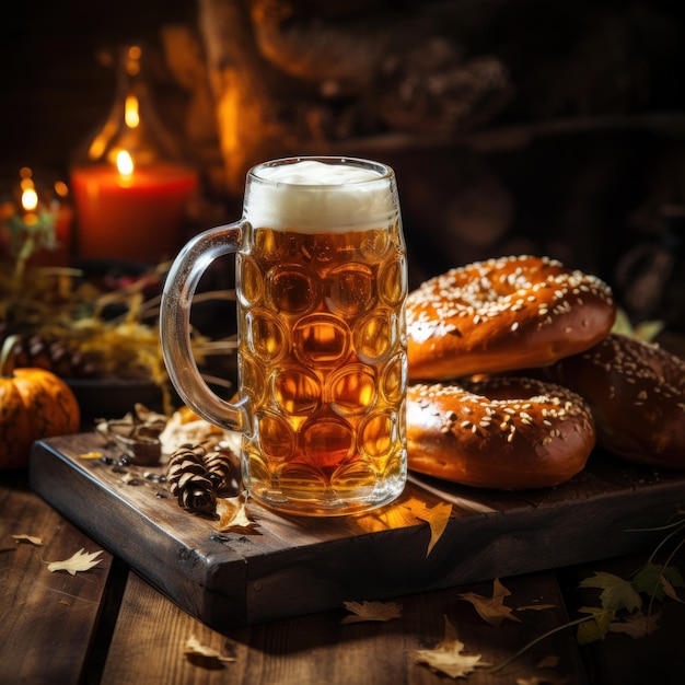 Celebrazione dell'Oktoberfest con birra e salatini