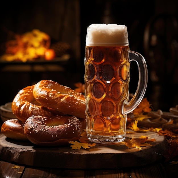 Celebrazione dell'Oktoberfest con birra e salatini