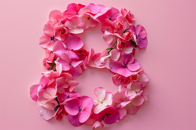 Celebrazione della festa della donna l'8 marzo con un numero 8 formato da fiori