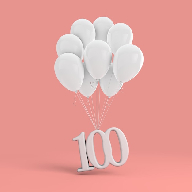 Celebrazione della festa numero 100 Numero allegato a un mazzo di palloncini bianchi