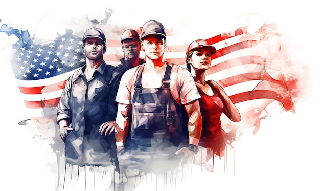 Celebrazione della Giornata del Lavoro Americana in acquerello Illustrazioni e foto in accherello ai generator