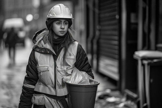 Celebrazione della Giornata del Lavoro Immagine potente in bianco e nero che cattura la versatilità delle donne al lavoro mostrando la loro forza dedizione e contributi in diverse professioni e industrie