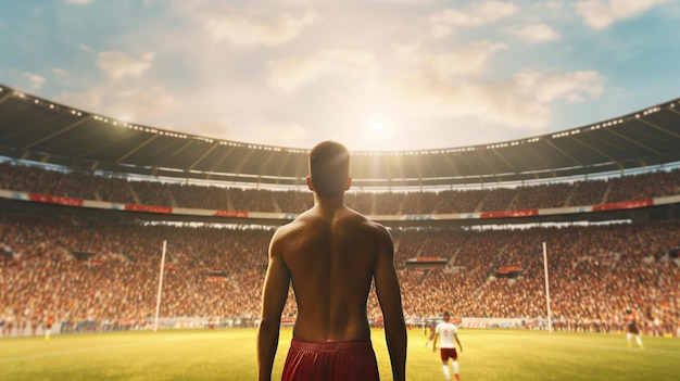 Celebrazione della partita della squadra di calcio vincitrice in azione allo stadio IA generativa