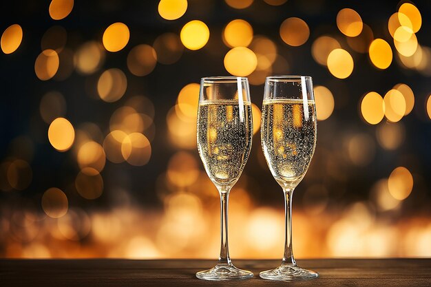 Celebrazione della vigilia di Capodanno sfondo della carta di auguri di vacanza bicchieri di vino frizzante o champagne