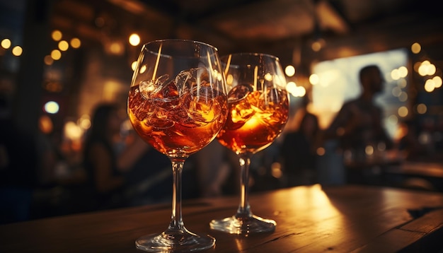 Celebrazione di bevande alcoliche bar notte tavolo da vino bicchiere da bere festa di lusso generata da intelligenza artificiale
