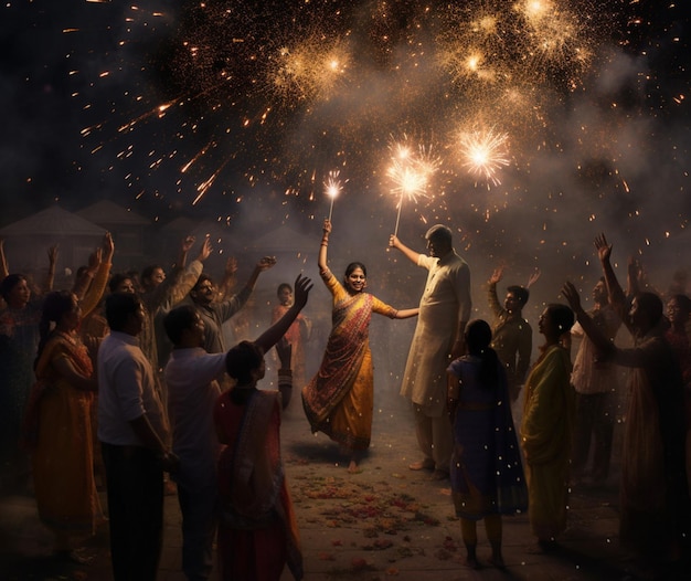 Celebrazione di Diwali con fuochi d'artificio