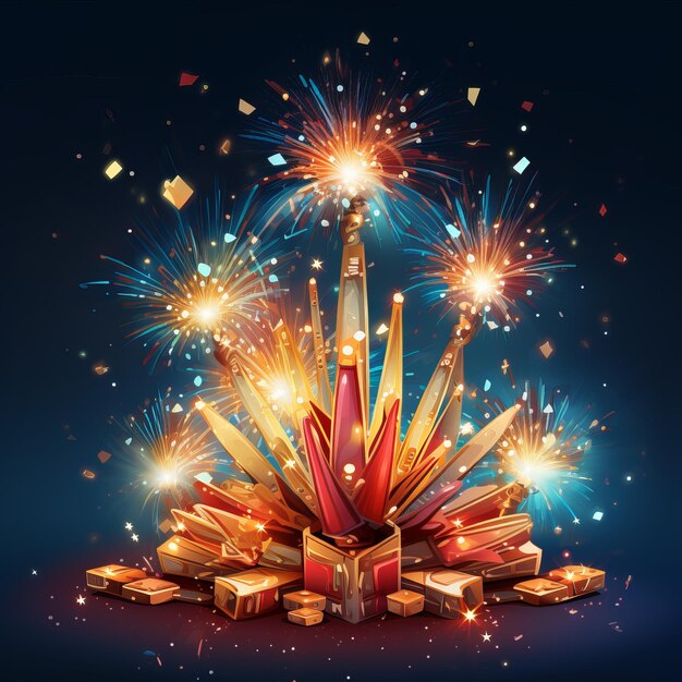 Celebrazione di Diwali con i cracker e i fuochi d'artificio