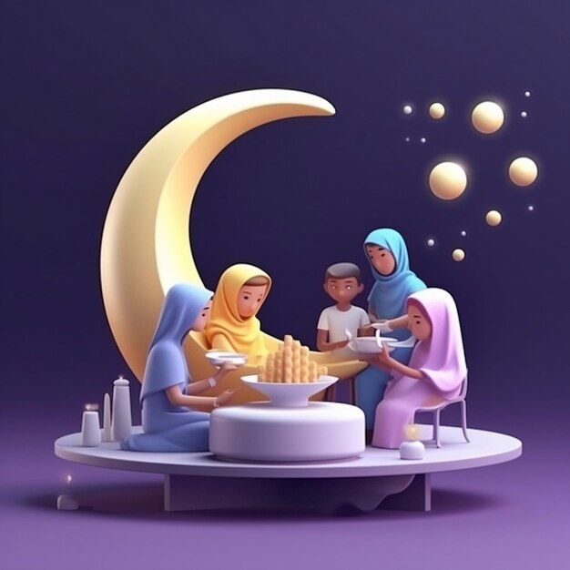 Celebrazione di Eid al adha con la famiglia e la luna