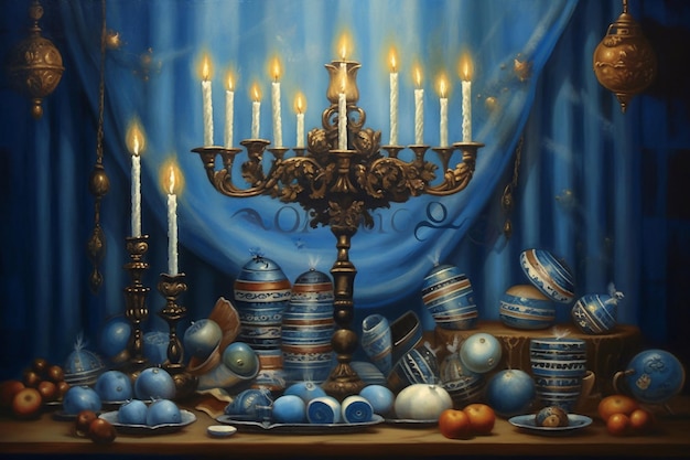 Celebrazione di Hanukkah Festa ebraica Festa delle luci Accendere candele a Hanukkah
