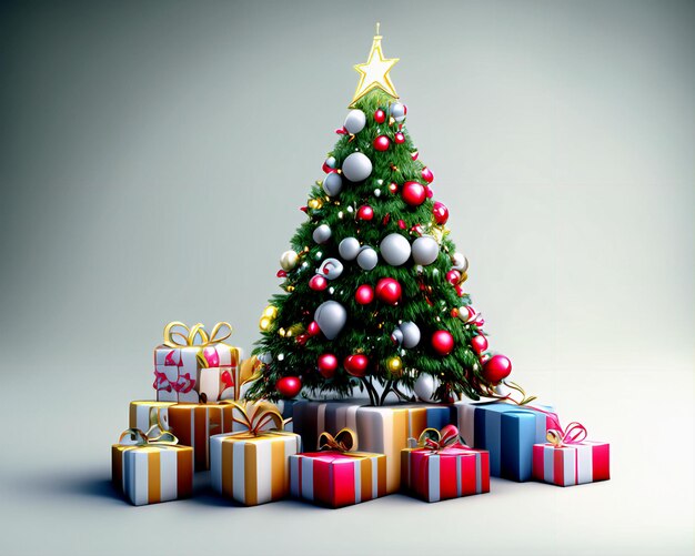 Celebrazione di Natale sullo sfondo alberi luci e regali AI Generato