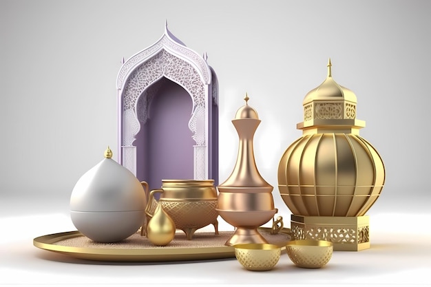 Celebrazione e decorazione del Ramadan Kareem, disegno dell'illustrazione di rendering 3D