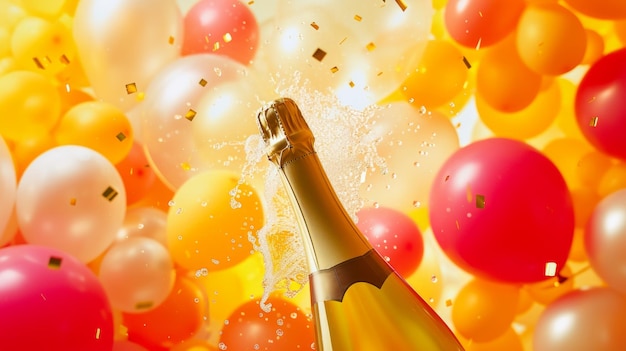 Celebrazione effervescente scoppiando il 50° anniversario della bottiglia di champagne AR