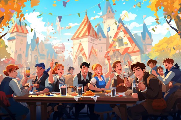 Celebrazione festiva dell'Oktoberfest nell'illustrazione piatta stilizzata