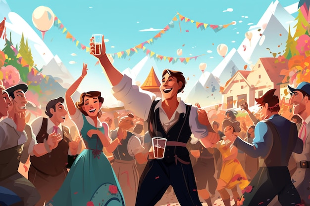 Celebrazione festiva dell'Oktoberfest nell'illustrazione piatta stilizzata