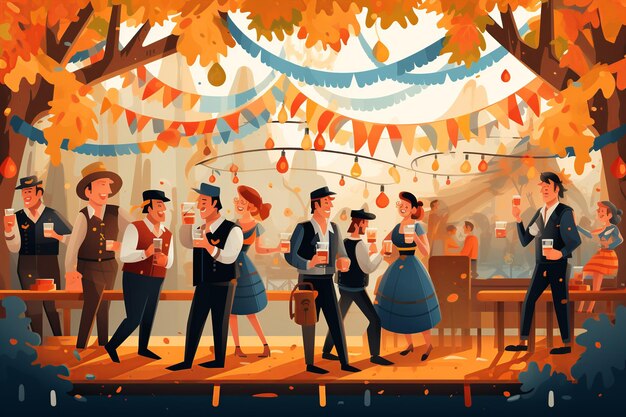 Celebrazione festiva dell'Oktoberfest nell'illustrazione piatta stilizzata