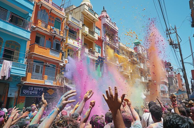 Celebrazione gioiosa Momenti accattivanti di risate e colori alla festa di Holi