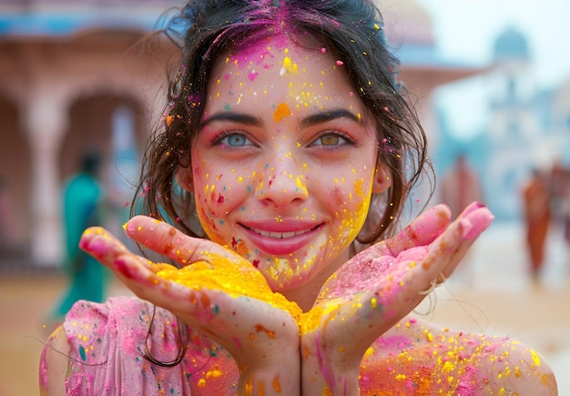 Celebrazione gioiosa Momenti accattivanti di risate e colori alla festa di Holi
