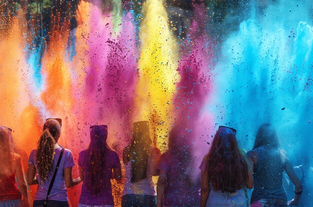 Celebrazione gioiosa Momenti accattivanti di risate e colori alla festa di Holi