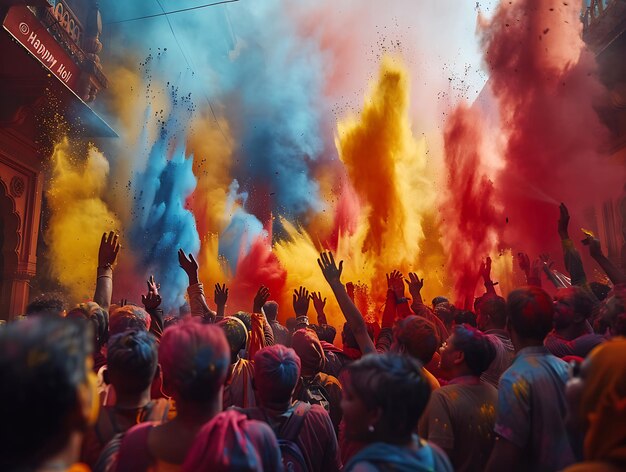 Celebrazione gioiosa Momenti accattivanti di risate e colori alla festa di Holi