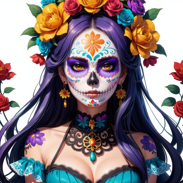 Celebrazione messicana del Giorno dei Morti Catrina con il trucco del teschio Halloween