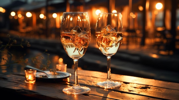 Celebrazione notturna bere vino da tavola bere vetro champagne bar di lusso