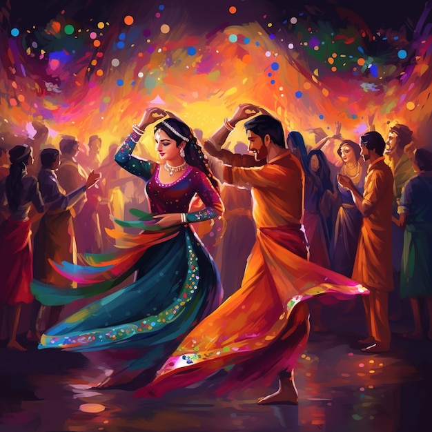 Celebrazione notturna di Dandiya su navratri