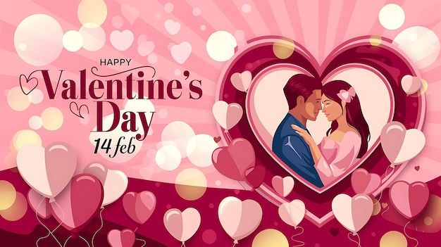 Celebrazione romantica di San Valentino con coppia e palloncini