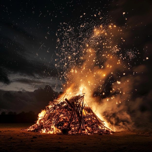 Celebrazione tradizionale del falò nel cielo notturno