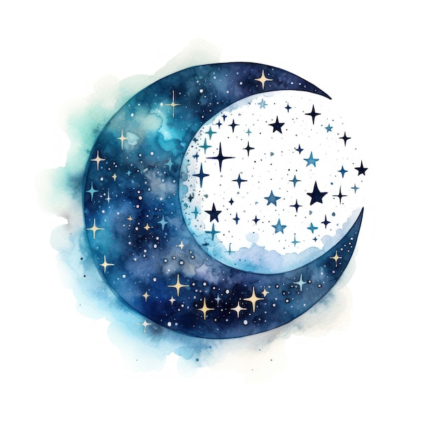 Celestial Watercolor Moon and Stars in Galaxy Style AI Generato