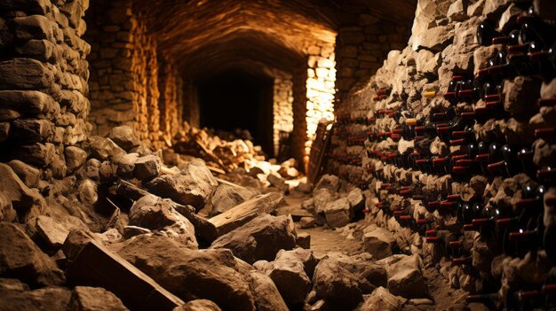 Cella accatastata con un'abbondanza traboccante di bottiglie di vino ar 169