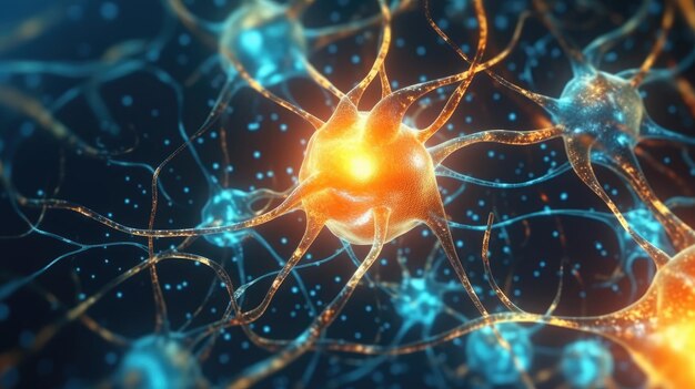 Cellula cerebrale dei neuroni medica su sfondo scuro con connessioni