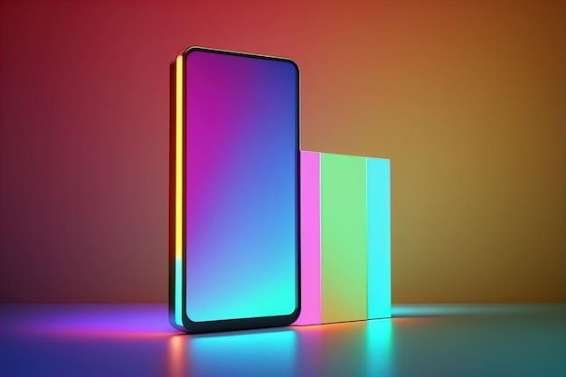 Cellulare contemporaneo in mockup di luci al neon per fantastiche app mobili o siti Web