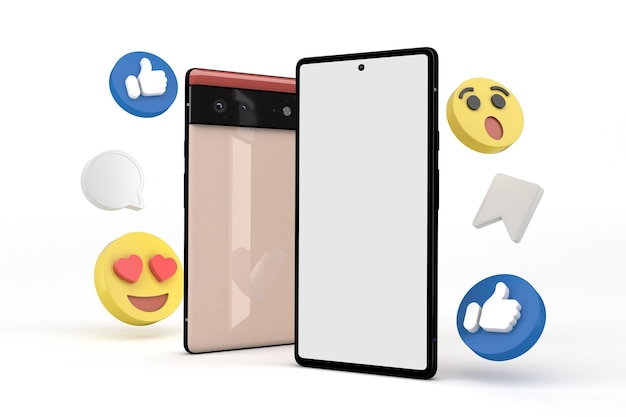 Cellulari e social media lato destro su sfondo bianco