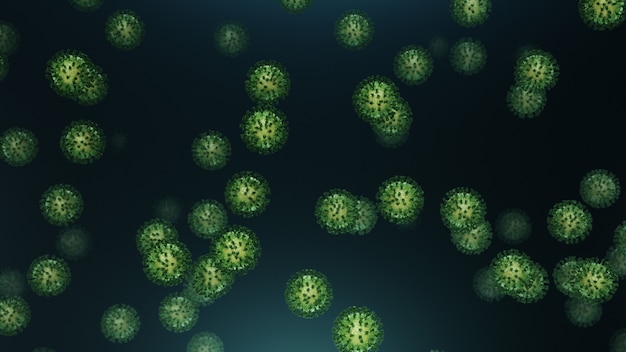 Cellule di coronavirus su uno sfondo scuro