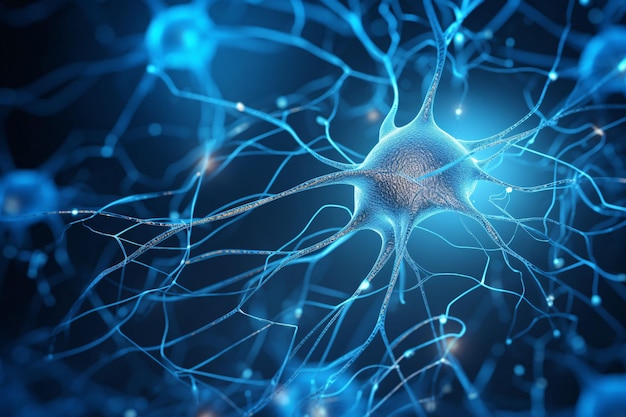 cellule neurali in blu del cervello nello stile di elementi di sfondo dettagliati AI generativa