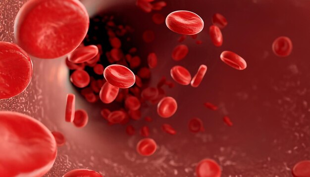 Cellule rosse del sangue eritrociti all'interno di vasi sanguigni arteriosi o capillari che mostrano endoteliali