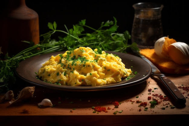 Cena a base di uova strapazzate Ricetta Fotografia alimentare