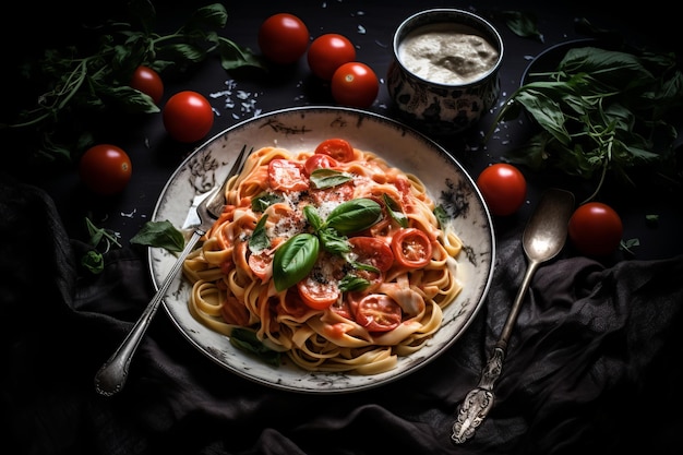 Cena cremosa di pasta Pomodoro Ricetta Foto alimentare
