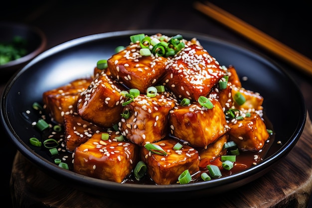 Cena croccante con tofu al sesamo, ricetta, fotografia di cibo