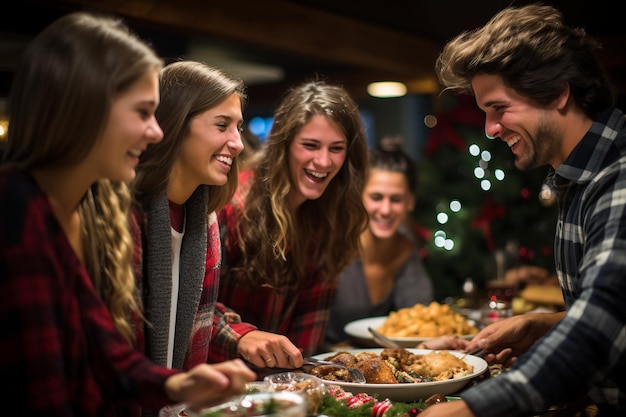 Cena d'amicizia con quattro giovani adulti