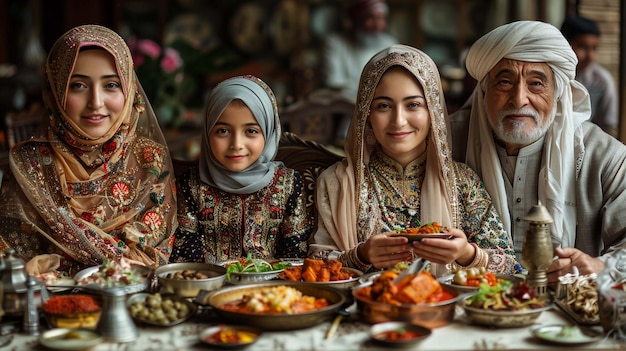 Cena di famiglia matura a casa celebrazione del Ramadan