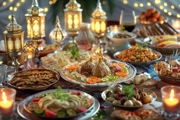 Cena di famiglia per l'Eid al Fitr con cucina tradizionale araba