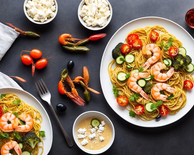 cena di gamberi freschi, cucina asiatica