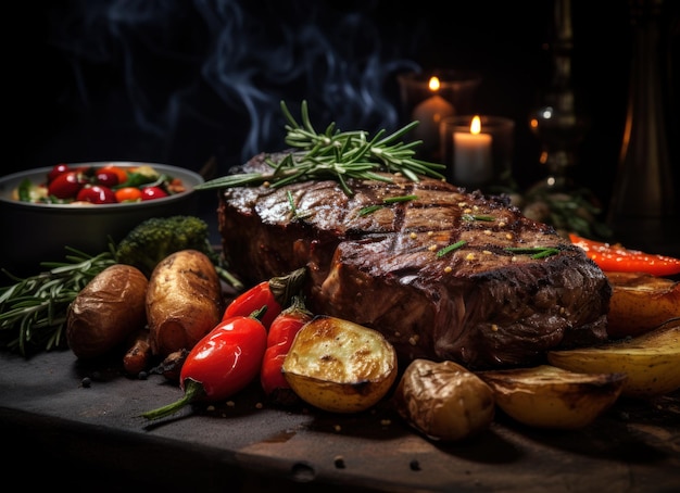 Cena di Natale grigliata di bistecca con verdure