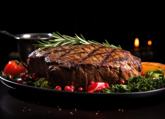 Cena di Natale grigliata di bistecca con verdure