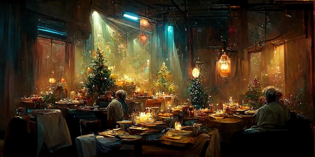 Cena di Natale. Illustrazione digitale. La pittura. Bellissimo scenario